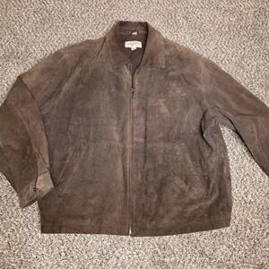 St Johns Bay Mens XXL Brown Genuine Leather Suede Bomber Jacket Full Zip Lined